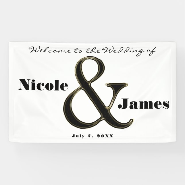 Schwarz-Weiß Ampersand Personalisierte Hochzeit Banner (Horizontal)