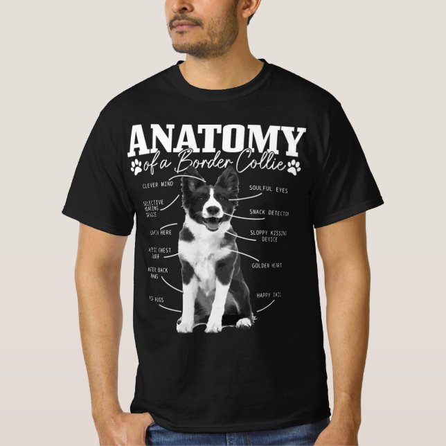 Schwarz-Weiß-Anatomie-Grenz-Hund T-Shirt (Vorderseite)