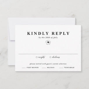 Schwarz-Weiß-Anemone-Blume Hochzeit von Elfenbein RSVP Karte