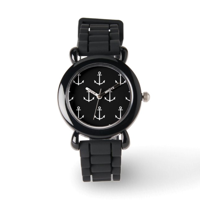 Schwarz-Weiß-Ankermuster 1 Armbanduhr (Vorderseite)