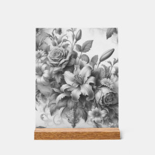 Schwarz-Weiß-Antike Blumen Perfektion Acrylschild