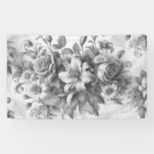 Schwarz-Weiß-Antike Blumen Perfektion Banner