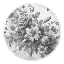 Schwarz-Weiß-Antike Blumen Perfektion Keramikknauf