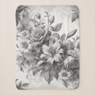 Schwarz-Weiß-Antike Blumen Perfektion Sherpadecke
