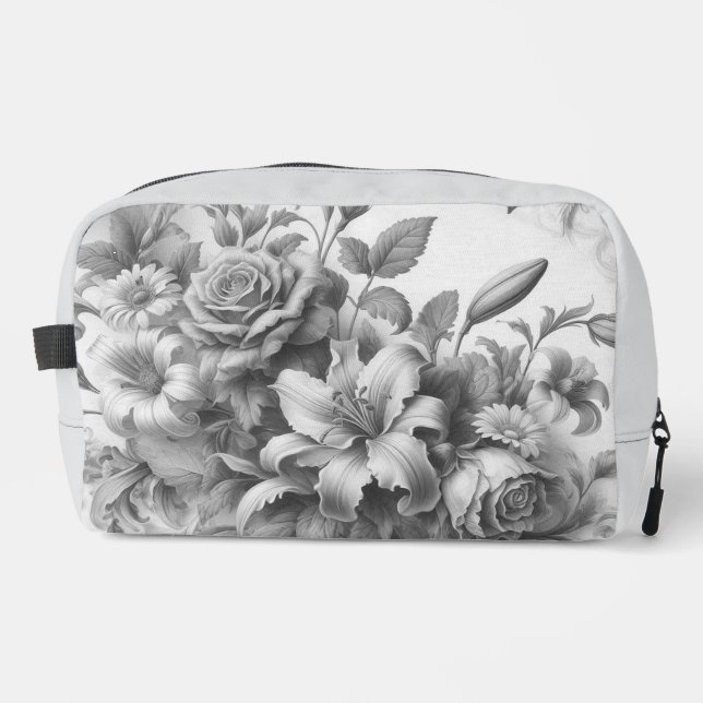 Schwarz-Weiß-Antike Blumen Perfektion Waschbeutel (Vorderseite)