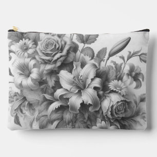 Schwarz-Weiß-Antike Blumen Perfektion Zubehörtasche