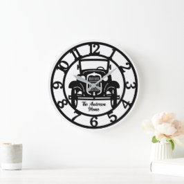 Schwarz-Weiß-Antikwagen Große Wanduhr