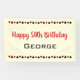 Schwarz-Weiß-Anzug mit roter Spielkarte Geburtstag Banner