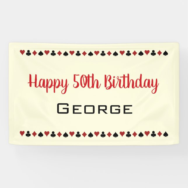 Schwarz-Weiß-Anzug mit roter Spielkarte Geburtstag Banner (Horizontal)