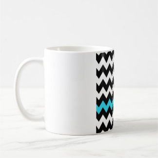 Schwarz, Weiß & Aqua Chevron – Helle Akzent-Zickza Kaffeetasse