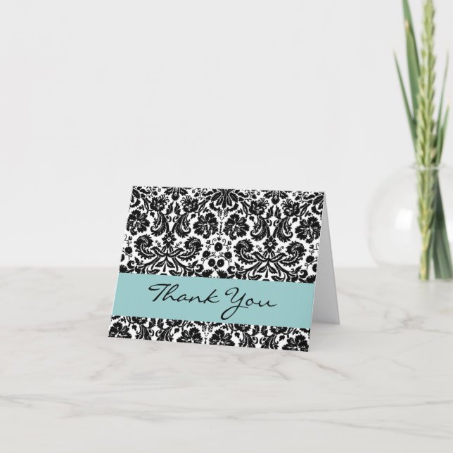 Schwarz-weiß Aqua kleingeschrieben Damask Danke V2 (Vorderseite)
