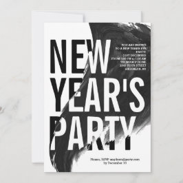 Schwarz-Weiß-Aquarell-Neujahrsfest-Party Einladung