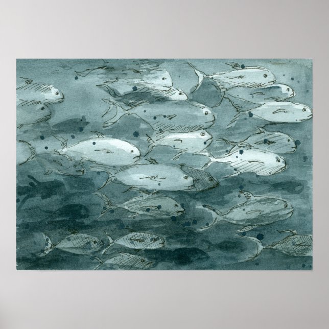 Schwarz-Weiß-Aquarellbilder Poster (Vorne)