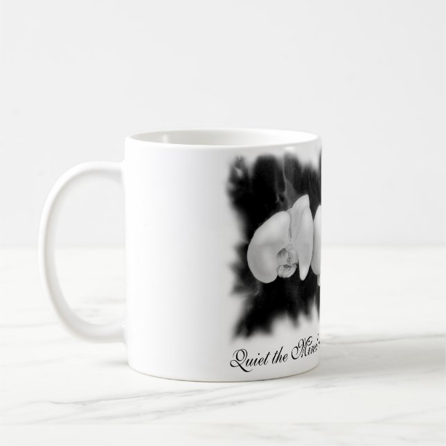 Schwarz-Weiß-Aquarellorchio Tasse (Links)