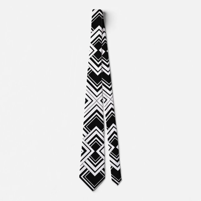 Schwarz-Weiß-Art-Deco-Design Krawatte (Vorderseite)