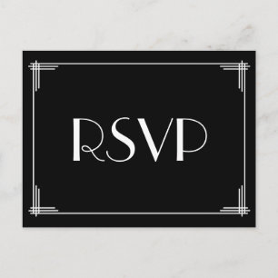 Schwarz-weiß Art Deco Great Gatsby Wedding RSVP Einladungspostkarte