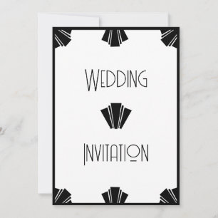 Schwarz-Weiß-Art-Déco-Hochzeit Einladung