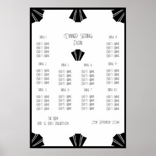 Schwarz-Weiß-Art-Déco-Hochzeitssitze Poster