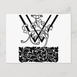 Schwarz-weiß Art Deco Monogramm W floral Postkarte