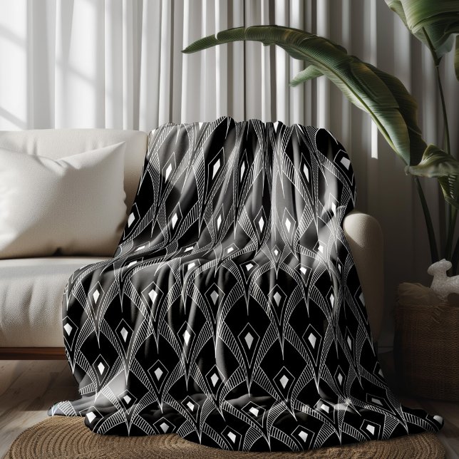 Schwarz-weiß Art-Deco nahtloses Muster Fleecedecke (Von Creator hochgeladen)