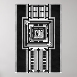 Schwarz-weiß Art Deco-Tapete Poster