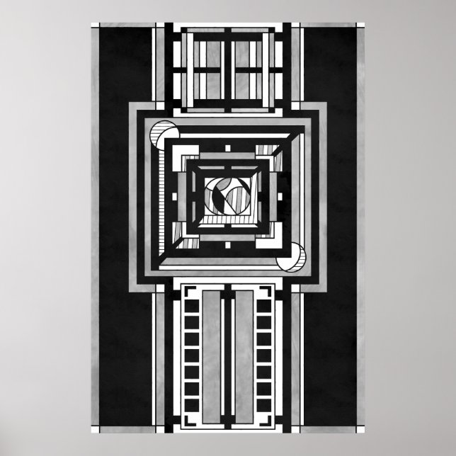 Schwarz-weiß Art Deco-Tapete Poster (Vorne)