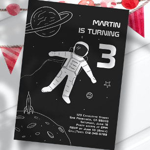 Schwarz-Weiß-Astronauten Weltraum zum Geburtstag Einladung