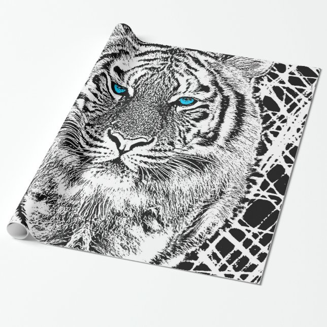 Schwarz-Weiß-Augen-Tiger-Design Geschenkpapier (Ungerollt)