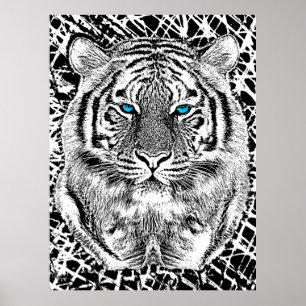 Schwarz-Weiß-Augen-Tiger-Design Poster