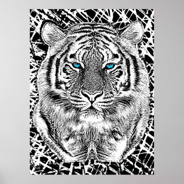 Schwarz-Weiß-Augen-Tiger-Design Poster (Vorne)