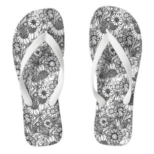 Schwarz-Weiß-Australische Wildblume Garden Flip Flops