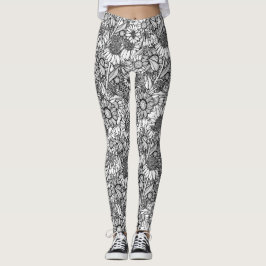 Schwarz-Weiß-Australische Wildblume Garden Leggings