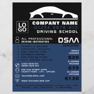 Schwarz-Weiß-Auto-Logo, Fahrschule, Lehrer Flyer