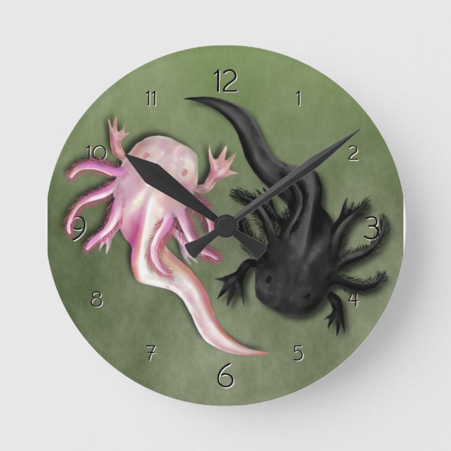 Schwarz-Weiß-Axolotalen Art Runde Wanduhr (Vorderseite)