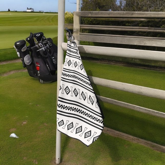 Schwarz-Weiß-Aztec Golfhandtuch (Golf towel)