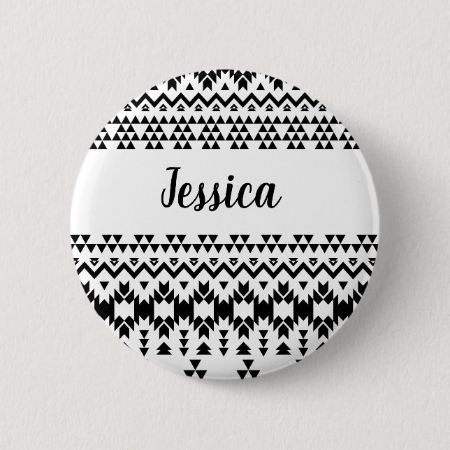 Schwarz-weiß aztekisches geometrisches Vektormuste Button (Vorderseite)