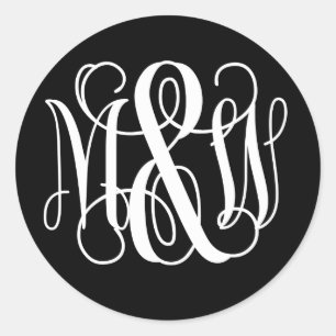 Schwarz Weiß B&G Rebe Schrift Monogramm DIY BG Runder Aufkleber