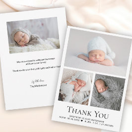Schwarz-weiß Baby Boy Foto Grid Birth Stat Dankeskarte