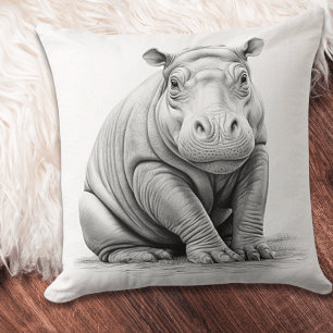 Schwarz-Weiß-Baby Hippo Square Throw Kissen