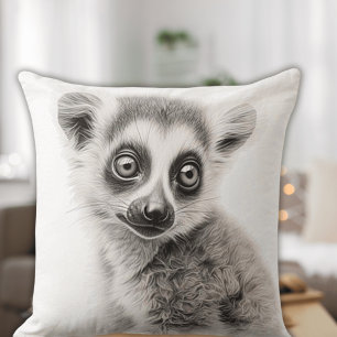 Schwarz-Weiß Baby Lemur Square Kissen