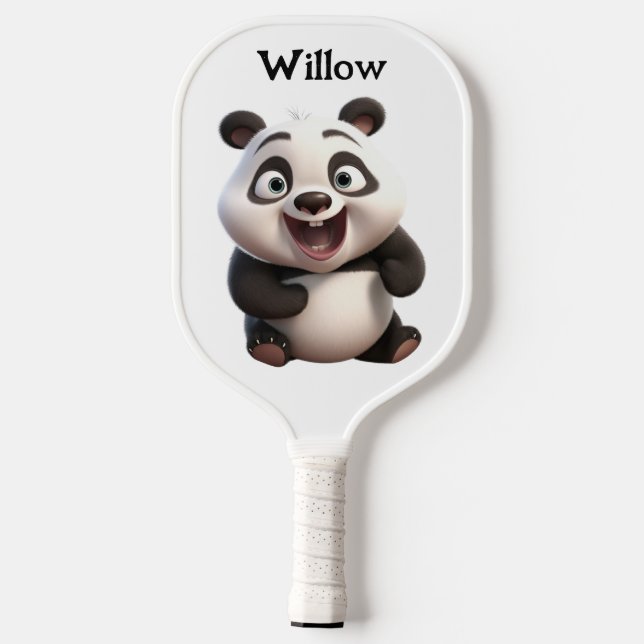 Schwarz-Weiß-Baby-Panda-Bär Modernes Monogramm Pickleball Schläger (Rückseite)