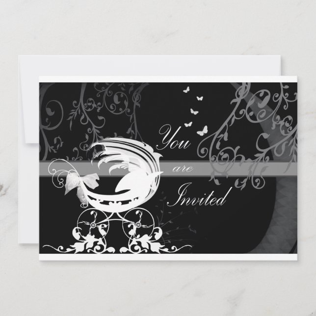 Schwarz-Weiß-Babydusche 1b Einladung (Vorderseite)