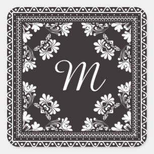 Schwarz-Weiß-Bandanna Monogram Quadratischer Aufkleber