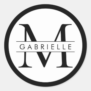 Schwarz-Weiß-Bänder Monogram-Prämienaufkleber Runder Aufkleber