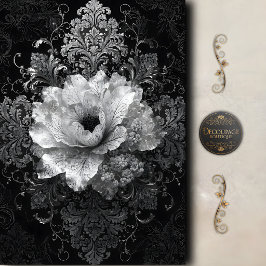 Schwarz-weiß Barock Blumen-Dekoupage Seidenpapier
