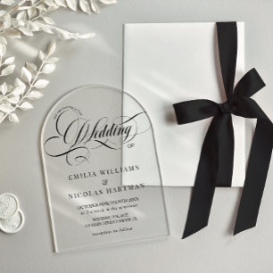 Schwarz-weiß Barock Schrift Hochzeit Acryleinladungen