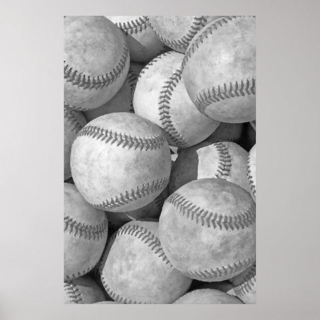 Schwarz-Weiß-Baseball Einzigartiges Kunstwerk Poster (Vorne)