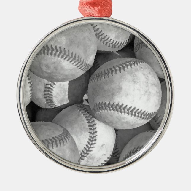 Schwarz-Weiß-Baseball Ornament Aus Metall (Vorne)