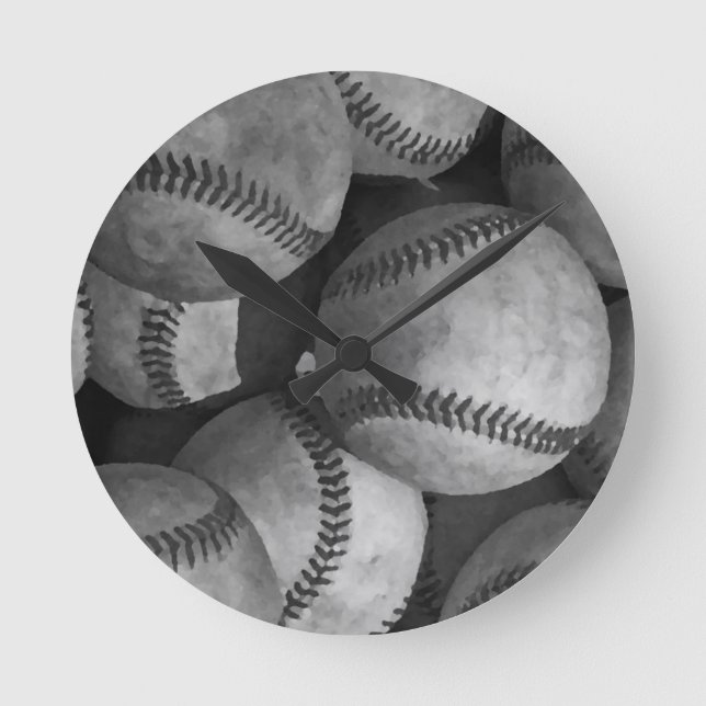 Schwarz-Weiß-Baseball Runde Wanduhr (Vorderseite)