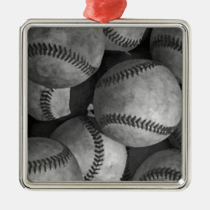 Schwarz-Weiß-Baseball Silbernes Ornament